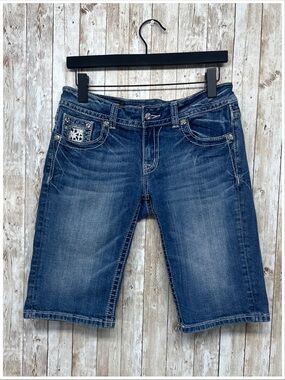 Miss Me Bermuda Jean Shorts Daisy Blue [BB121]